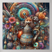 Boho Fox Raccoon Floral Design Poster (Voorkant)
