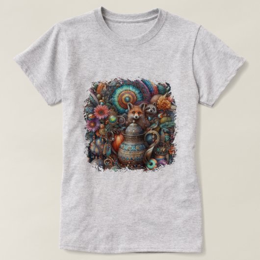 Boho Fox Raccoon Floral Design T-shirt (Design voorkant)