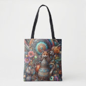 Boho Fox Raccoon Floral Design Tote Bag (Voorkant)