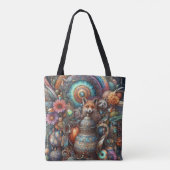 Boho Fox Raccoon Floral Design Tote Bag (Achterkant)
