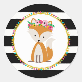 Boho Fox Striped Pompom geïnspireerd Baby shower Ronde Sticker