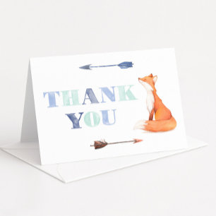 Boho Fox Verjaardag Sinaasappel en Blauw Bedankkaart