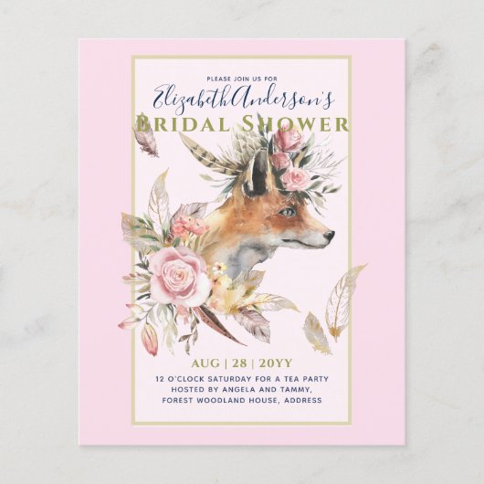 Boho FOX Vrijgezellenfeest Woodland Feathers Flora Flyer (Voorkant)