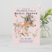 Boho FOX Vrijgezellenfeest Woodland Feathers Flora Kaart (Staand voorkant)