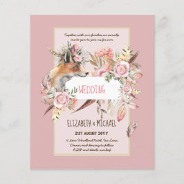 BOHO Fox Wedding Invitations Burgundy Pink Feather Flyer