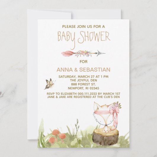 ** Boho Fox Woodland Forest Feathers Arrow Kaart (Achterkant)