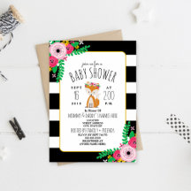 Boho Fox Zwart + Wit Streep Baby shower Invite
