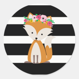 Boho Fox Zwart + Wit Streep Baby shower Ronde Sticker