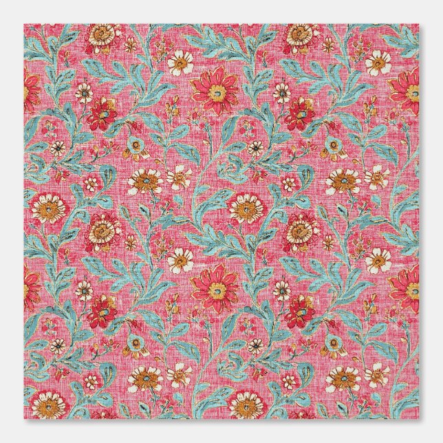 Boho Framboos Aqua Bloemmotief Behang (Voorkant)