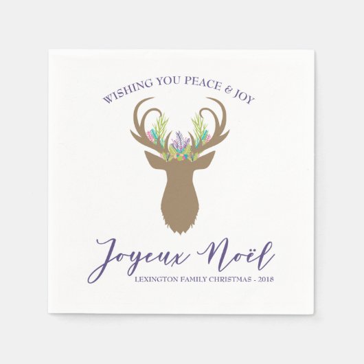 Boho Frans Kerst Rendier Joy Noel Typografie Servet (Voorkant)