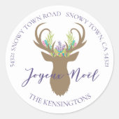 Boho Frans Kerstmis Rendier Typografie Adres Ronde Sticker (Voorkant)