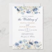 Boho French Blue Wildflower Meadow Wedding Uitnodi Kaart (Voorkant)