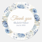 Boho French Blue Wildflowers Wedding Dank u Ronde Sticker (Voorkant)