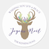 Boho French Kerstgray Reindeer Typografie Ronde Sticker (Voorkant)