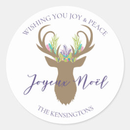 Boho French Kerstgray Reindeer Typografie Ronde Sticker