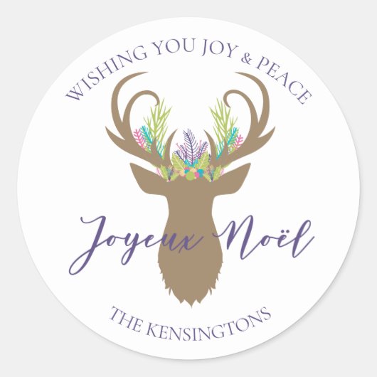 Boho French Kerstgray Reindeer Typografie Ronde Sticker (Voorkant)
