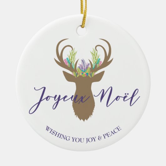 Boho French KerstrenDER Joyeaux Noel Foto Keramisch Ornament (Voorkant)