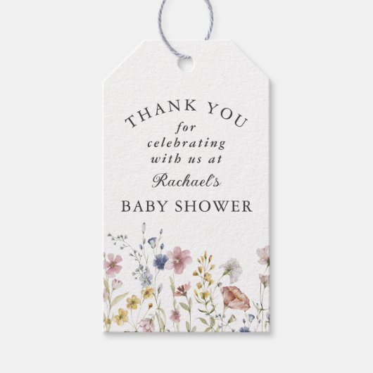 Boho Fresh Wildflower Baby shower Dank u wel Cadeaulabel (Voorkant)