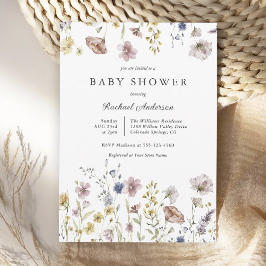 Boho Fresh Wildflower Baby shower Kaart