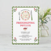 Boho Friendsgiving Thanksgiving Potluck Feest Kaart (Staand voorkant)