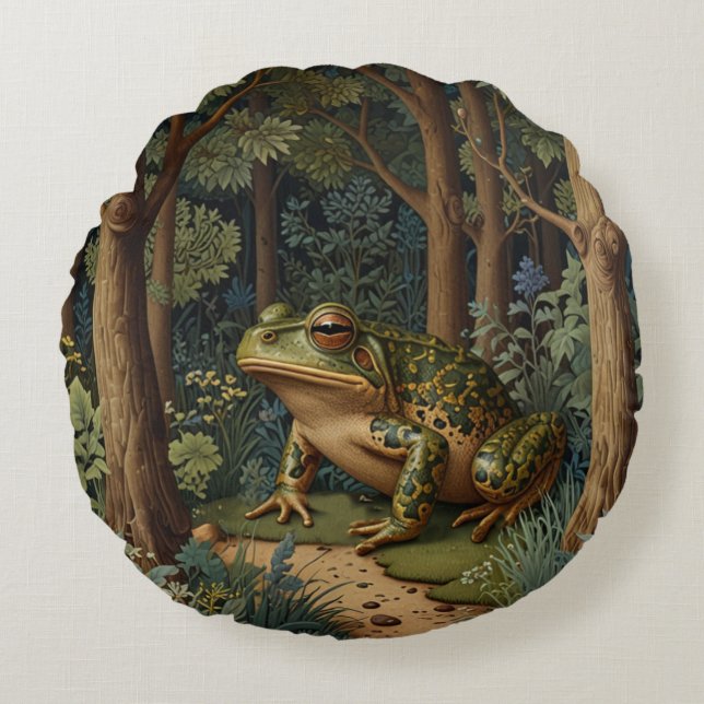 boho frog bos rond kussen (Voorkant)