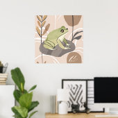 Boho Frog Lotus Leaf Botanische kunststijl Modern Poster (Thuiskantoor)
