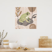 Boho Frog Lotus Leaf Botanische kunststijl Modern Poster (Keuken)