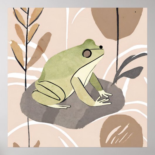 Boho Frog Lotus Leaf Botanische kunststijl Modern Poster (Voorkant)