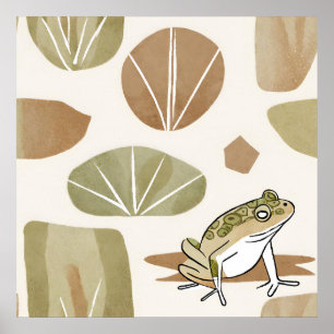 Boho Frog Lotus Leaf Botanische kunststijl Modern Poster