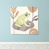 Boho Frog Lotus Leaf Botanische kunststijl Simple  Canvas Afdruk (Insitu (Houten vloer))