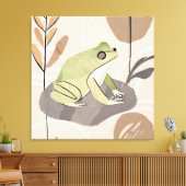 Boho Frog Lotus Leaf Botanische kunststijl Simple  Canvas Afdruk (Insitu (Woonkamer))