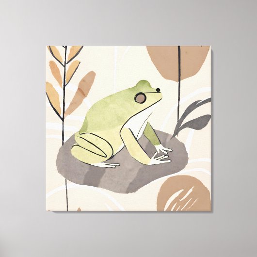 Boho Frog Lotus Leaf Botanische kunststijl Simple  Canvas Afdruk (Voorkant)