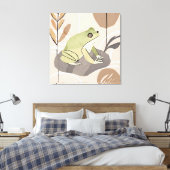 Boho Frog Lotus Leaf Botanische kunststijl Simple  Canvas Afdruk (Insitu (Slaapkamer))