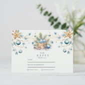 Boho Frosted Blue Pine Wedding RSVP Kaartje (Staand voorkant)