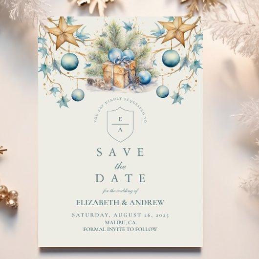 Boho Frosted Blue Pine Wedding Save The Date