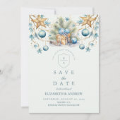 Boho Frosted Blue Pine Wedding Save The Date (Voorkant)