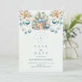 Boho Frosted Blue Pine Wedding Save The Date (Staand voorkant)