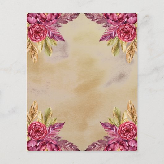 Boho Fuchsia Peony Blooms Baby shower Bingo Kaart (Achterkant)