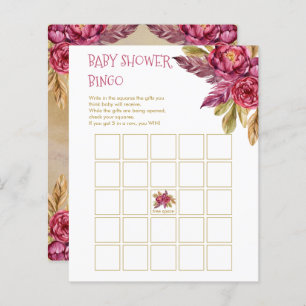 Boho Fuchsia Peony Blooms Baby shower Bingo Kaart