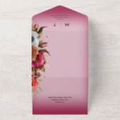 Boho Fuchsia Roze Moderne Bloemenkrans QR Code All In One Uitnodiging (Buitenkant)