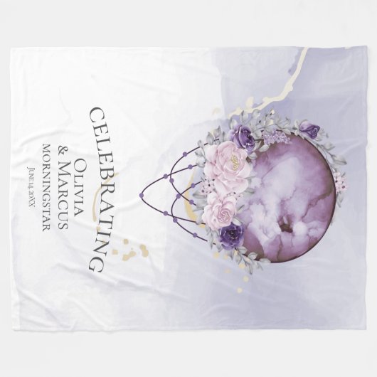 BOHO Full Moon Amethyst Waterverf Celestial Fleece Deken (Voorkant (Horizontaal))