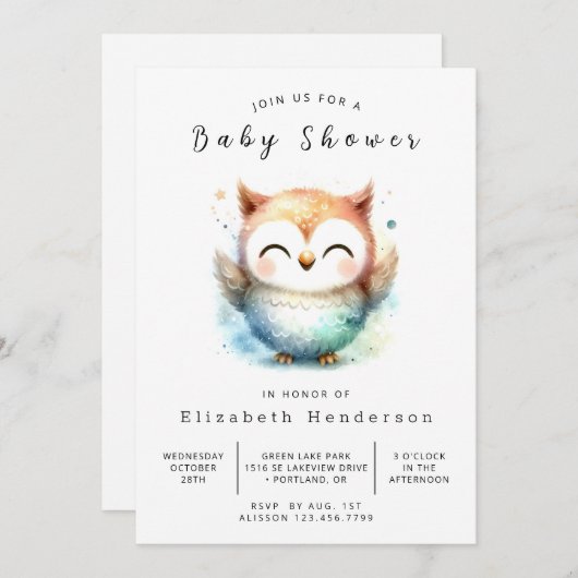 Boho Fun Owl Baby shower Kaart (Voorkant / Achterkant)