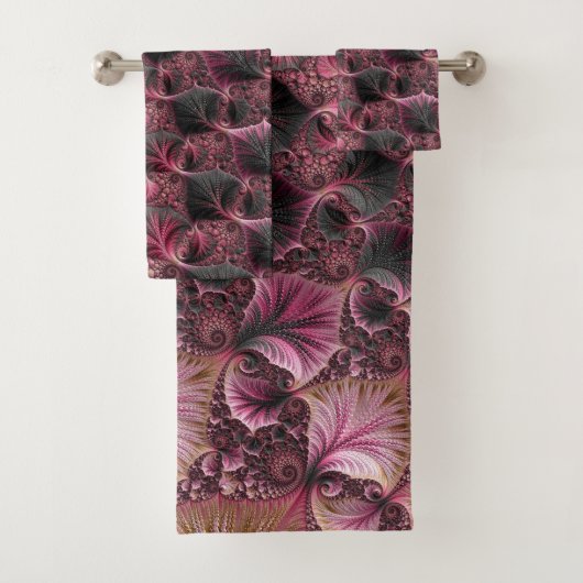 Boho Funky Eclectisch Roze Zwart Abstract Fractal Bad Handdoek (Insitu)