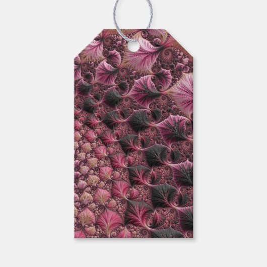 Boho Funky Eclectisch Roze Zwart Abstract Fractal Cadeaulabel (Voorkant)