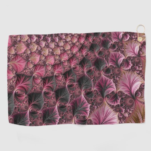 Boho Funky Eclectisch Roze Zwart Abstract Fractal Golfhanddoek (Horizontaal)