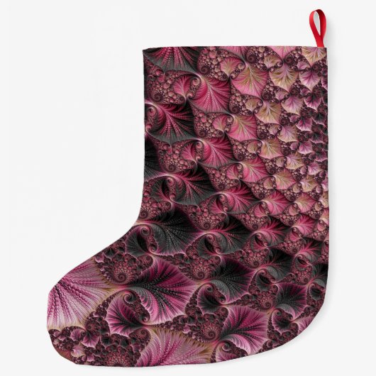 Boho Funky Eclectisch Roze Zwart Abstract Fractal Grote Kerstsok (Achterkant)