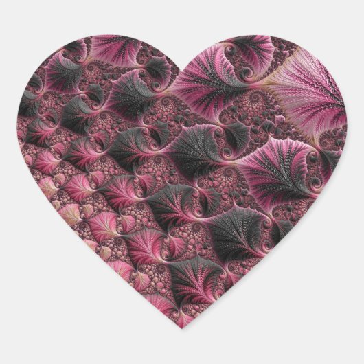 Boho Funky Eclectisch Roze Zwart Abstract Fractal Hart Sticker (Voorkant)