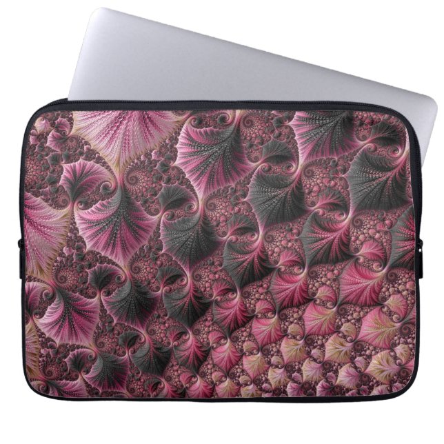 Boho Funky Eclectisch Roze Zwart Abstract Fractal Laptop Sleeve (Voorkant)