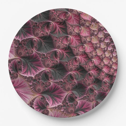 Boho Funky Eclectisch Roze Zwart Abstract Fractal Papieren Bordje (Voorkant)