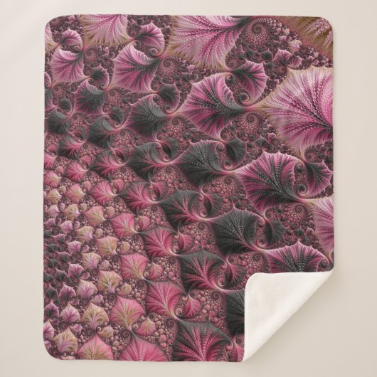 Boho Funky Eclectisch Roze Zwart Abstract Fractal Sherpa Deken (Voorkant)